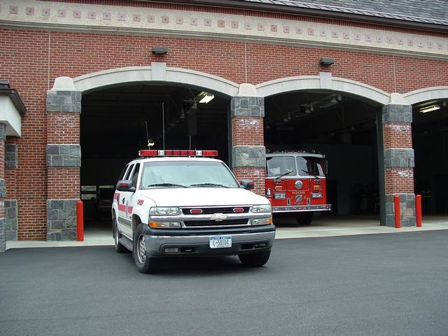 Engine 110 and Car 2043 on Standby at Armonk HQ, March 2007