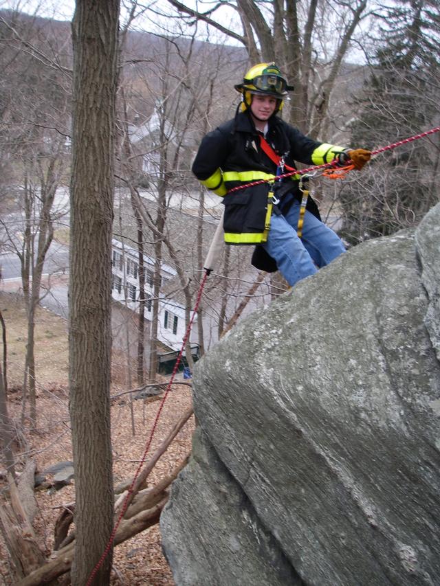 FF Powell During a Rope Rescue Drill